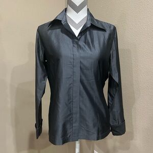 EXPRESS Button Down Silk Taffeta Blouse, Dark Grey